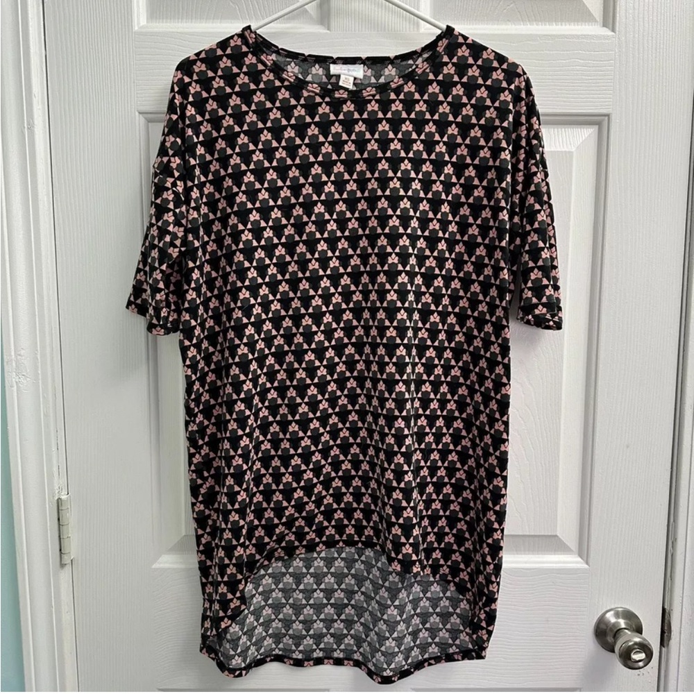 LuLaRoe Irma Women's Size XS Disney Minnie Mouse Pink Black Gray Tunic Shirt